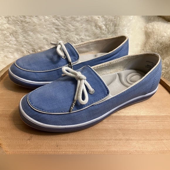 GRASSHOPPER Boat Shoe Lace Up Slip On Comfort Canvas Blue Loafers Size 6.5M - Picture 1 of 10